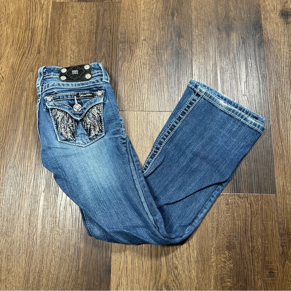 Miss Me Denim Low Rise Jeans Boot Cut Size 8 Girls 22x25 Angle Wings JK56168
